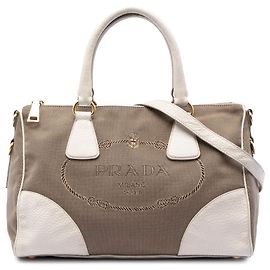 Bolsa satchel Prada em lona Canapa marrom com acabamento em Vitello Daino Marrom Castanho claro