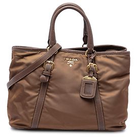 Bolsa Prada Brown Vitello Daino Trimmed Tessuto Marrom