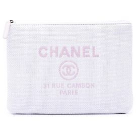 Pochette Chanel White Medium Raffia Deauville O Case Blanc