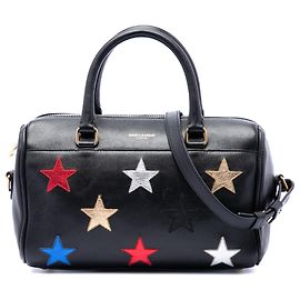 Saint Laurent Bolsa Duffle Classic em Couro Preto com Patchwork de Estrela Baby Preto