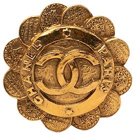 Chanel Gold CC Blätter-Münzenbrosche vergoldet Golden