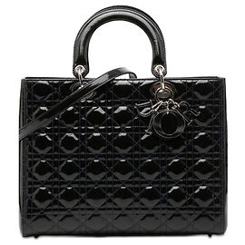 Lady Dior Cannage en charol azul, grande Azul Azul marino