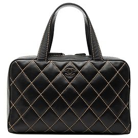 Borsa Chanel Black CC Lambskin Wild Stitch Nero
