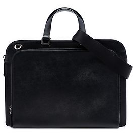 Valigetta Prada Black Saffiano Cuir Travel con tasca frontale con zip Nero