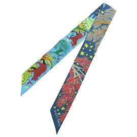 Sciarpa Twilly in seta Hermès Blue Sous Le Charme D Orphee Blu Blu scuro