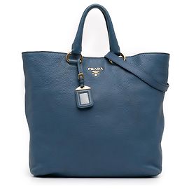 Tote convertible ouvert en Vitello Daino bleu Prada Bleu