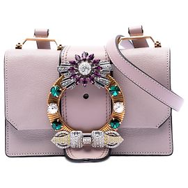 Bolsa transversal Miu Miu em pele de cabra rosa Madras e couro de vitelo macio com adornos de cristal Rosa