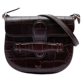 Céline Celine Bolsa transversal simétrica em couro de vitelo estampado marrom Mini Marrom Castanho escuro