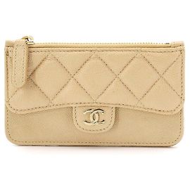 Monedero Matelassé en piel de becerro granulada Chanel Beige