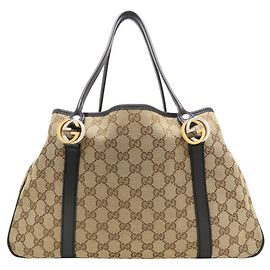 Sac cabas Gucci en toile GG et cuir Noir Beige