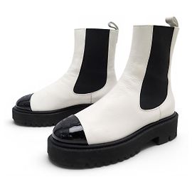 NEW CHANEL LOW BOOTS G38218 37 WHITE & BLACK LEATHER CC LOGO BOX DUSTBAG Other