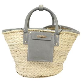 BORSA A MANO JACQUEMUS LE PANIER SOLI M 223BA045 IN RAFIA E CAMOSCIO Beige