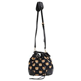 Bolsa bucket Moschino em couro preto com ursinho acolchoado Preto