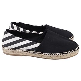 Off White Off-White Striped Slip-on Espadrille Flats in Black Canvas Black