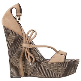 Sandali con zeppa con listino a T e fiocco in pelle marrone Burberry Marrone