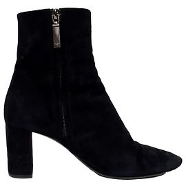Yves Saint Laurent Bottines Loulou Zip en daim noir Saint Laurent Noir