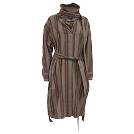 Vestido camisa midi listrado com cinto em lã multicolorida Acne Studios Multicor