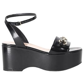 Gucci Horsebit Ankle Strap Platform Sandals in Black Calf Leather Black
