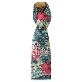 Louis Vuitton Lenço de algodão "Surf's Up" Branco Vermelho Azul Verde