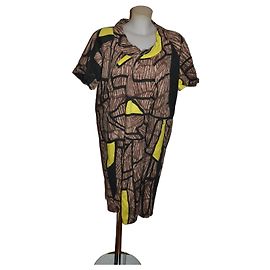 Vestido de algodão Max Mara estampa abstrata Marrom Preto Amarelo