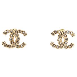 Chanel 2021 Orecchini a Lobo CC Large Dorati e Cristalli D'oro