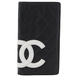 Chanel Cambon Bifold Wallet aus gestepptem Lammleder Long Schwarz