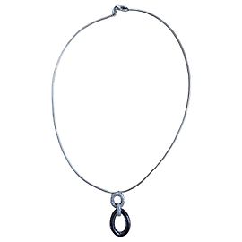 Autre Marque Black Ceramic and Diamond Double Ring Pendant Necklace Black Silvery
