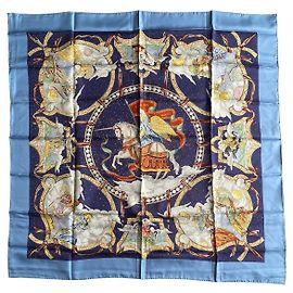 Hermès Seidentuch Cavaliers des Nuages 90cm Weiß Rot Blau Andere Gold hardware