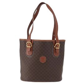 Céline Celine Vintage Macadam Canvas and Leather Brown