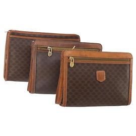 Céline Clutch CELINE Macadam Canvas PVC Couro 3 Set Marrom Auth 180239 Marrom