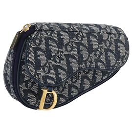 Pochette Saddle Christian Dior Trotter Canvas Navy Gold Auth 181372A D'oro Blu navy