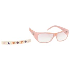 Gafas de sol CHANEL metal 2 Set Rosa Blanco CC Auth 179360 Negro Blanco