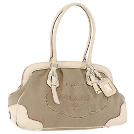 Borsa PRADA Jacquard Beige Argento Auth 180750 Argento Beige