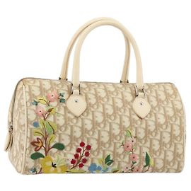Christian Dior Trotter Canvas Romantic Handtasche PVC Beige Silber Auth 165275V Silber Beige