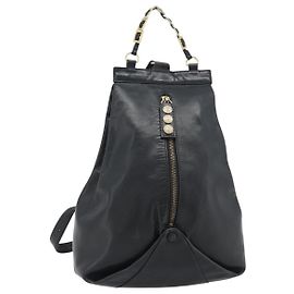 Gianni Versace Backpack Leather Black Gold Auth BA12927 Black Golden