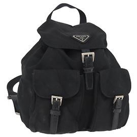 Mochila PRADA Nylon Preto Prata Auth 178309 Preto Prata