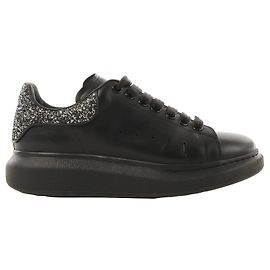 Alexander McQueen Runway Leder-Plateau-Sneaker mit Glitzerabsatz in Schwarz, Größe 39 EU Schwarz