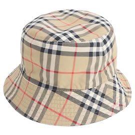 Sombrero bucket reversible Burberry Icon Stripe de algodón Beige