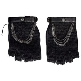 Luvas sem dedos Chanel em couro preto com detalhes de corrente Tamanho 7.5 Sem uso Outro