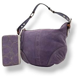 Coach Y2K Vintage Purple Suede & Leather Tote Shoulder Bag Purple