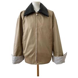 Chaqueta bomber Bottega Veneta de algodón beige con cuello de cuero negro Negro Beige
