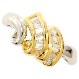 Autre Marque 18K Gelbgold- und Platin-Ring mit Diamant Golden Andere