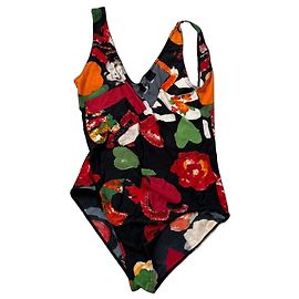 Chanel Einteiler-Badeanzug mit Blumenmuster Schwarz Weiß Rot Grün Orange Grau Gelb