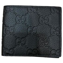 Gucci GG Embossed Black Leather Bifold Wallet Black
