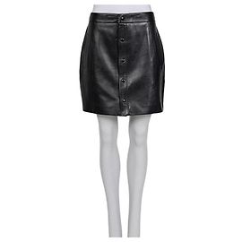 Saint Laurent Black Leather A-Line Button-Up Skirt Sz 42 Pre-owned Other