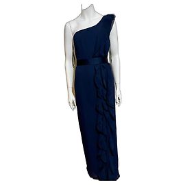Vera Wang Regency Robe Monospalla à Volants - Bleu Marine Bleu foncé