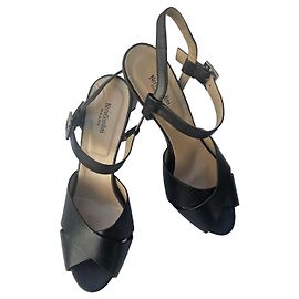 Autre Marque Nero Giardini Black Leather Strappy Platform Heels Black