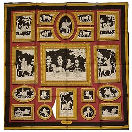 Hermès Lenço de seda 'Les Muses' Robert Dallet Preto Vermelho Dourado