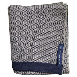 Autre Marque Libero Milano Houndstooth Wool Scarf Blue Grey