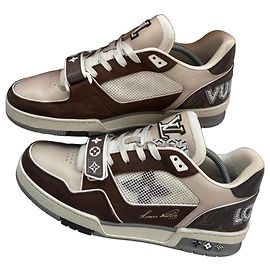 Louis Vuitton LV Trainer Baskets en cuir marron et crème Marron Blanc Beige